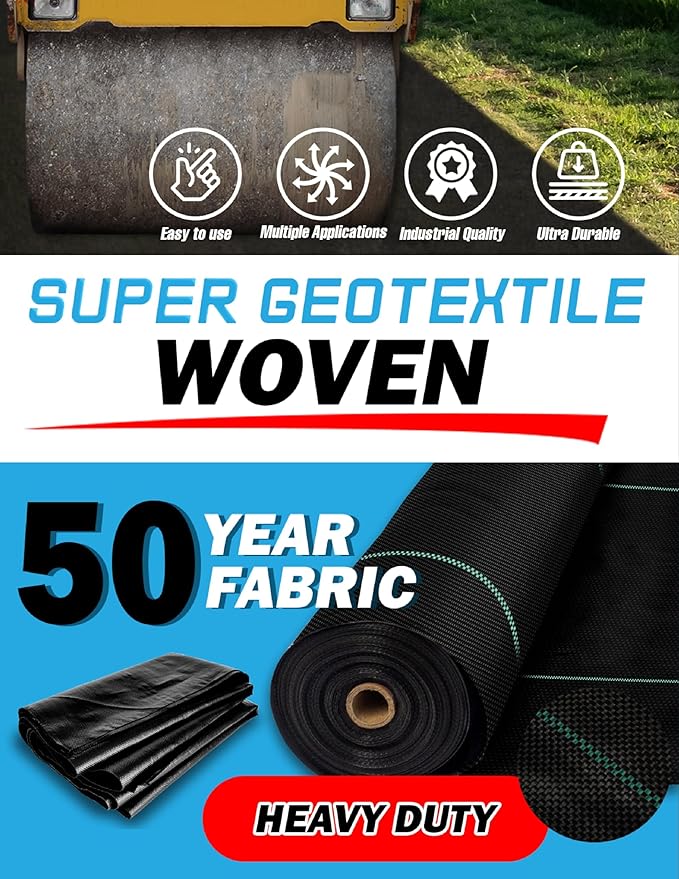 Woven Geotextile Fabric for Driveway and Road Stabilization, Construction Underlayment, Erosion Control, Commercial Grade 50 Year for Gravel Roads and Pavers (6x100)