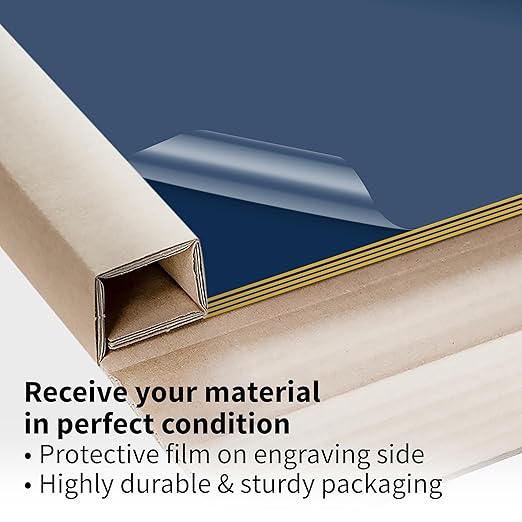 Trotec TroLase | 12"x12"x1/16", 8 Pcs | Navy Blue/Gold | 2 Ply | Modified Acrylic | Laser Engraving Double Color Plastic Sheet | Engraving Blanks for Laser, Saw, Guillotine | Made in USA