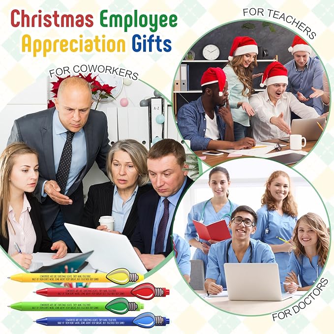 Eaasty 48 Pcs Christmas Gifts for Coworkers Appreciation Ballpoint Pens Bulk Coworkers Are Like Christmas Lights Holiday Thank You Gifts for Employee Team Colleagues (Appreciation)