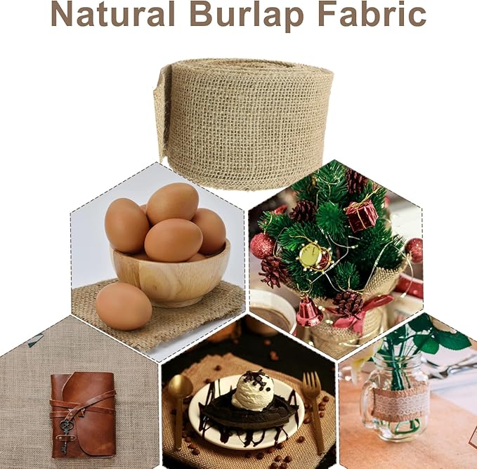 3" Wide Natural Burlap Fabric Roll - 10 Yards Jute Ribbon for Gift Wrapping, Wedding Decorations, Rustic Crafts, Wreaths & Home Decoration (8cm Wide)