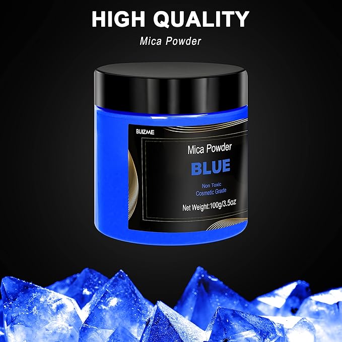 Blue Mica Powder Pigment (100g) -Cosmetic Grade Metallic Mica Powder for Epoxy Resin, Lip Gloss, Soap,Candle Making, Bath Bombs,Tumblers, Jewelry, Dyes, and DIY Crafting Projects(Blue, 3.5oz)