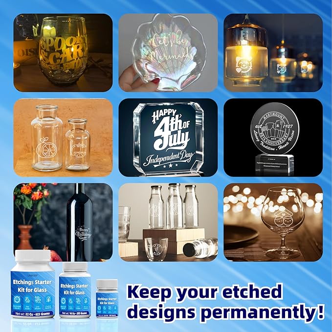 2.8 oz Glassware Etching Kit Creates Permanent Etched Patterns, Etch Starter Kit for Glass, Art Mirrors Frosted Tool for Mirrors, Windows, Glass Etching Starter Medium for Intricate Designs