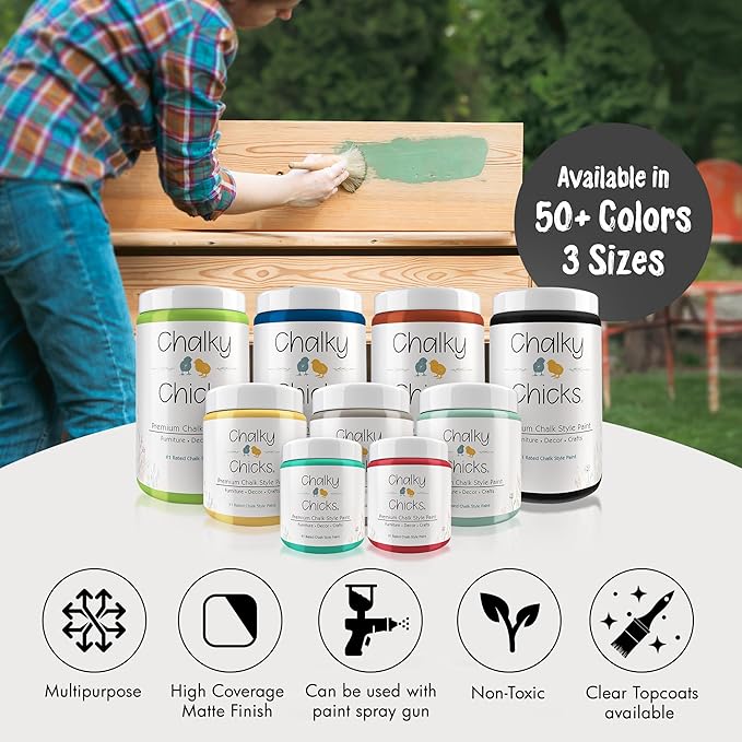 Chalky Chicks All-in-One Chalk Paint for Furniture or Cabinet -32Fl Oz-Matte Finish Gun Metal Gray (Dark Gray) for Metal, Wood Furniture Paint - No Sanding All-in-One for Home Decor & Crafts, USA Made