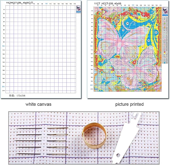 Stamped Cross Stitch Kits - Beach Night Landscape Counted Cross Stitch Kits for Beginners Adults Needlepoint Cross-Stitch Patterns-Peacock Flower 18x18 inchs