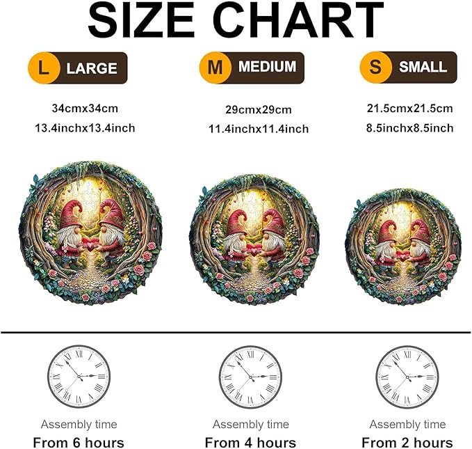 KAAYEE Wooden Puzzles for Adults, 3D Visual Effect Gnome Couple Wooden Jigsaw Puzzle Unique Shape Wood Puzzle Adult, 3D Effect Flat Puzzle Birthday Family Games (L-13.4 * 13.3in-300pcs)