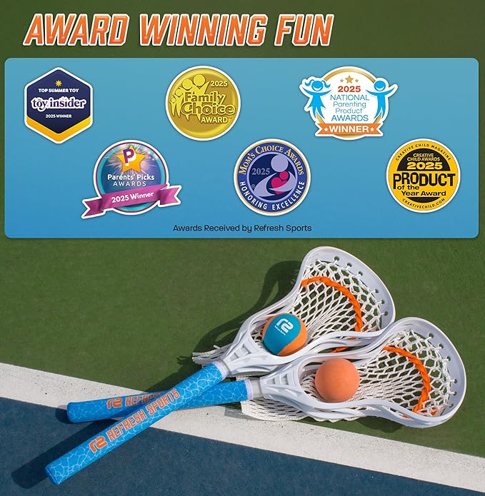 Mini Toss Lacrosse Set โ The Ultimate Game for the Backyard and Pool- Fun Gift for Kids - Comes with Water Skipping Ball & Rubber Ball - Comes with Full Size Large Basket for Easier to Catch & Throw