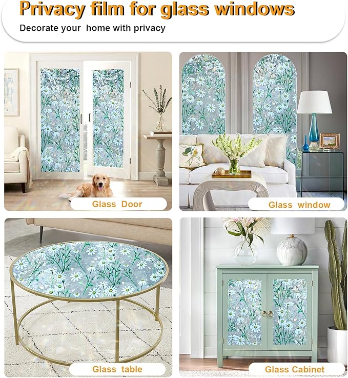 Window Privacy Film Stain Glass Window Film Rainbow Window Film Window clings Non-Adhesive Reusable Decorative for Room (Daisy Rainbow, 23.6 x 78.7 in)