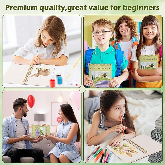 2-Packs Watercolor Paper Pad 3.5x5.5 Inch | 30 Sheets 140lb/300g,Spiral-Bound, Tear-Resistant & No-Bleed | Artist-Grade for Water Color Paper/Ink | Compact Travel Sketchbook (Adults, Students)