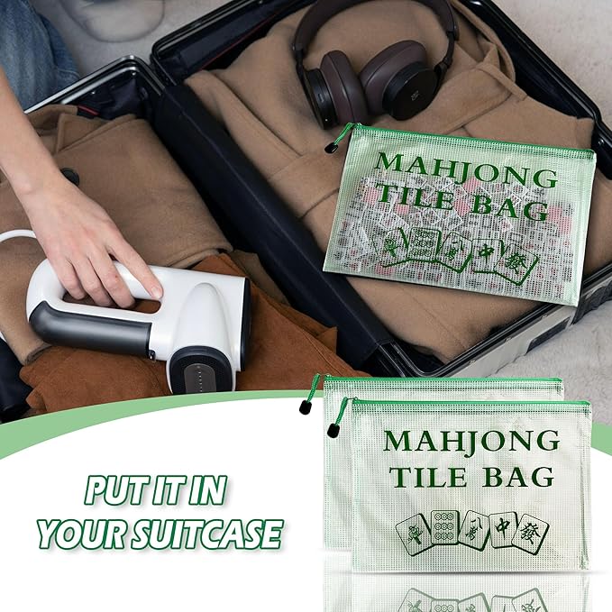 2Pack Mahjong Tile Bag, Case for American Mah Jong Set, Mahjong Gifts Accessories, Portable Card Holder Bouch, Green (Case Only)