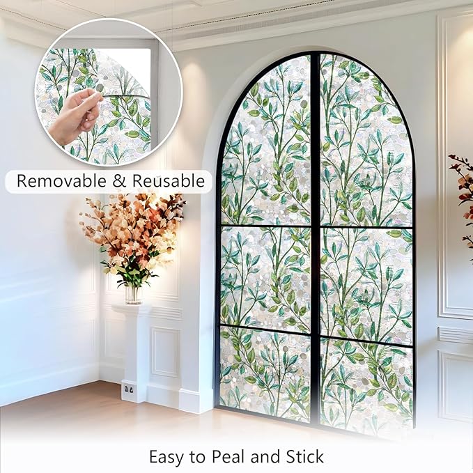 LEMON CLOUD Window Privacy Film, Stained Glass Window Film, Decorative Rainbow Window Clings, Static Cling Non Adhesive Door Stickers, Anti-UV Sun Blocker Heat Control for Home 35.4 x 157.4 inches