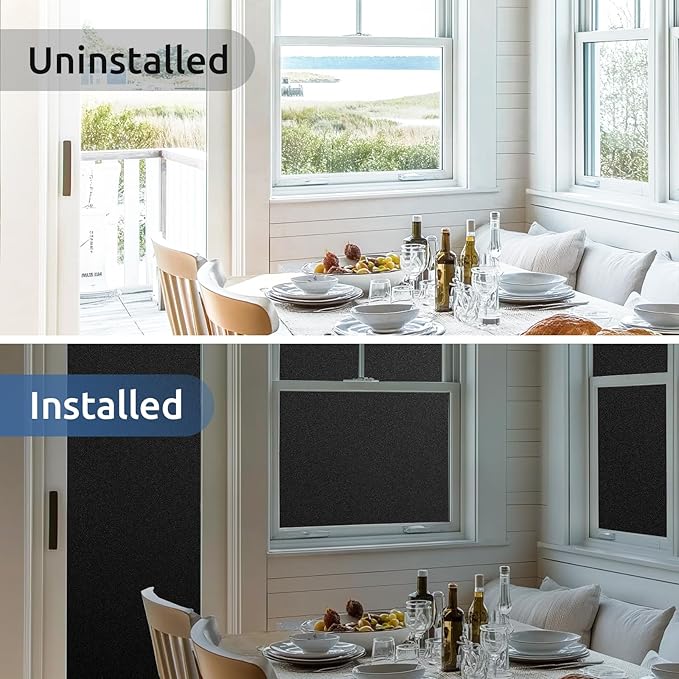 rabbitgoo Blackout Window Film, Sun Heat Blocking Privacy Cover for Glass, Removable Opaque Room Darkening Dark Black Out Window Covers Tint Shades for Home Day Sleep Light Blocker 17.5 x 78.7 Inches