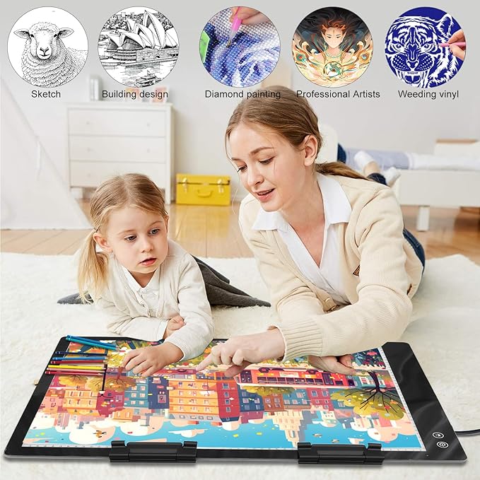 LUXJOYFUL A2 Large Rechargeable Light Box for Tracing,Diamond Painting Light Board 3 Color and stepless dimming,Built-in 5200mAh Battery,Ultra-Thin LED Light Pad for Drawing Vinyl Weeding Animation