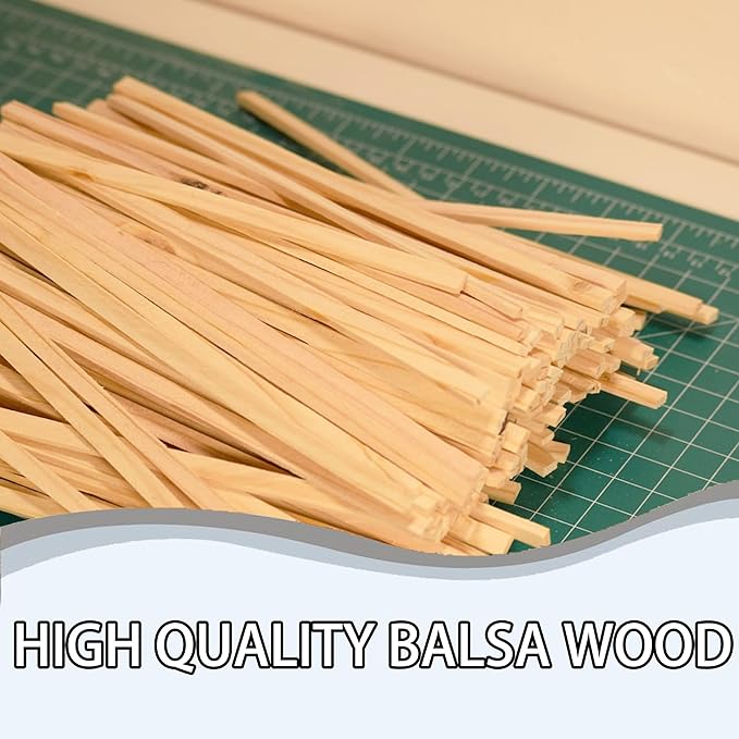 60Pcs Balsa Wood Square Dowels 1/4 x 1/4 x 12 inch ,DIY Balsa Wood Sticks for Crafts Model Making (1/4"x12"-60pcs)