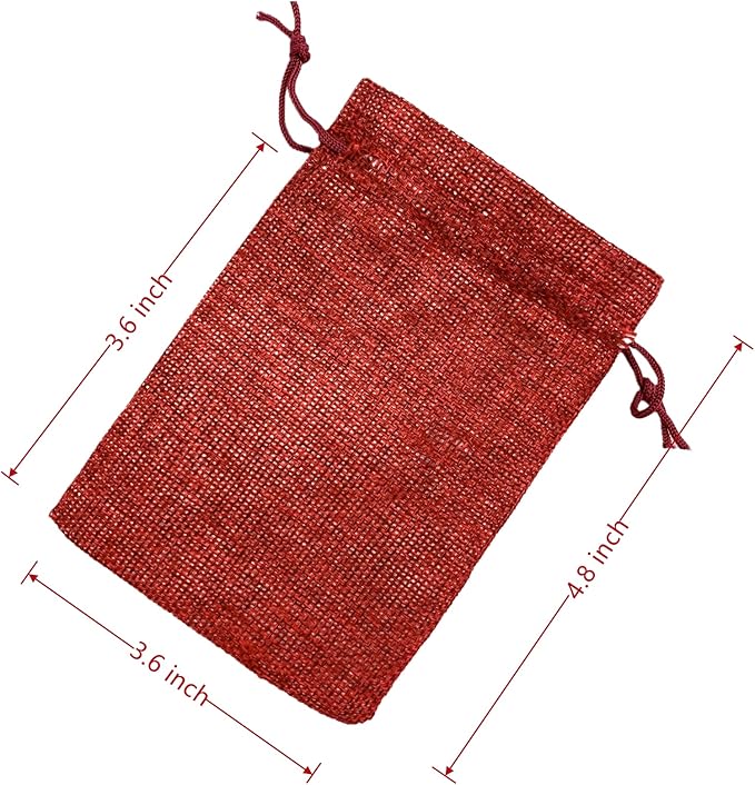 Palmhomee Pack Of 25 Burlap Gift Bags with Drawstring Linen Jewelry Pouches Wedding Hessian Jute Bags for Birthday Jewelry and Treat Pouches Party Wedding Favors Gift Art and DIY Craft (3.6x4.8 Inch, Burgundy)
