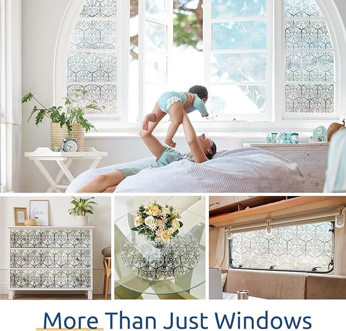 rabbitgoo Window Privacy Film Stained Glass Window Film, Decorative Stickers Removable UV Sun Blocking Clings Door Coverings, Diamond Pattern, 23.6 x 157.5 inches