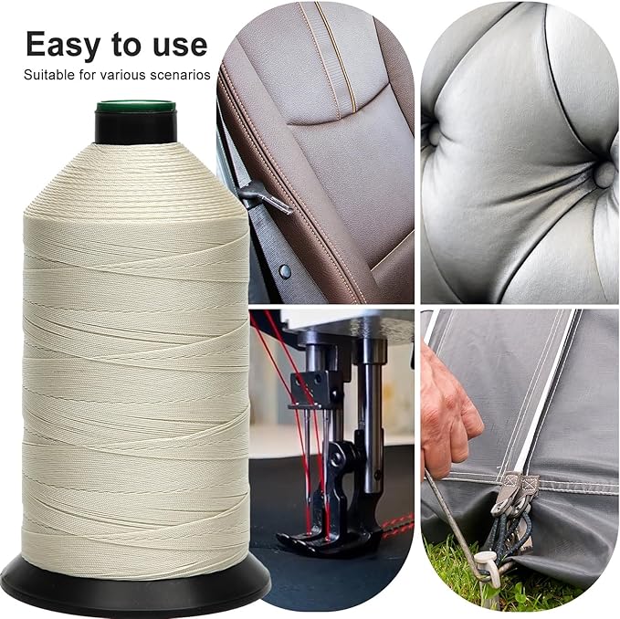 Extra Strong Bonded Nylon Thread #138 Tex135 – 16 OZ, 3000yds, Versatile Stitching Solution for Leather, Upholstery, Canvas Repair and More (Beige)
