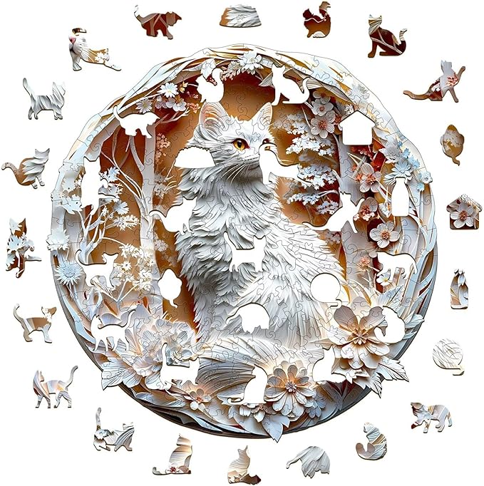 Wooden Puzzles Adults, 3D Cats Wooden Puzzles 100 Pieces, Unique Animal Shaped Wood Challenging Jigsaw Puzzles Gifts for Adults, 8.5x8.5in