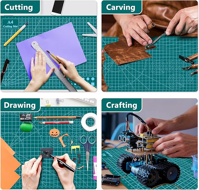 Cutting Mat 9"x12" Self Healing Cutting Mat Size Double Sided 5-Ply Rotary Sewing mat for Crafts Fabric Quilting Hobby Art Clay Precision Scrapbooking Project, A4, Green 2PCS