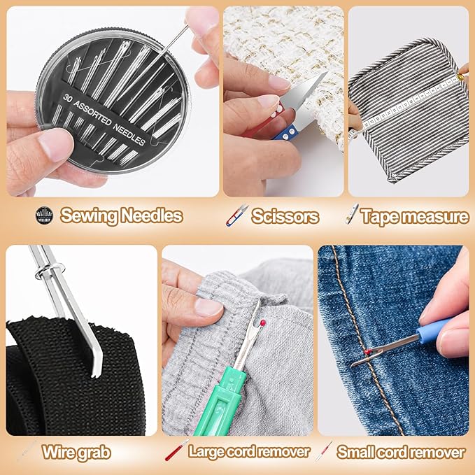 CousDUoBe Sewing Thimble Kit,thimbles for Hand Sewing,Needle threaders,Seam Rippers for Sewing,Measuring Tape and Thread Snips, Hand Embroidery Craft(Complete Sewing Kit)
