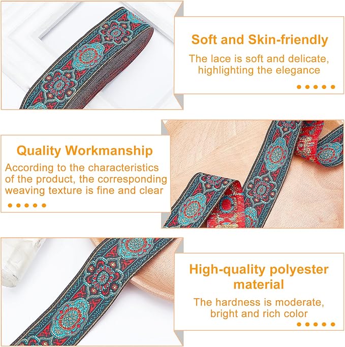 PH PandaHall 7 Yards Jacquard Ribbon, 1.3 Inch Vintage Sewing Emobridered Woven Ribbon Floral Fabric Trim Fringe Sewing Decor Trim for Boho Persian Ramadan Bag Straps Clothing Sewing Gift Home Decor