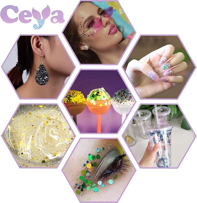 Ceya Holographic Chunky Glitter, 4.9oz/ 140g Purple Craft Glitter Powder Mixed Chunky & Fine Flakes Iridescent Nail Sequins for Nail Art, Hair, Epoxy Resin, Tumblers, Slime, Painting, Festival Decor
