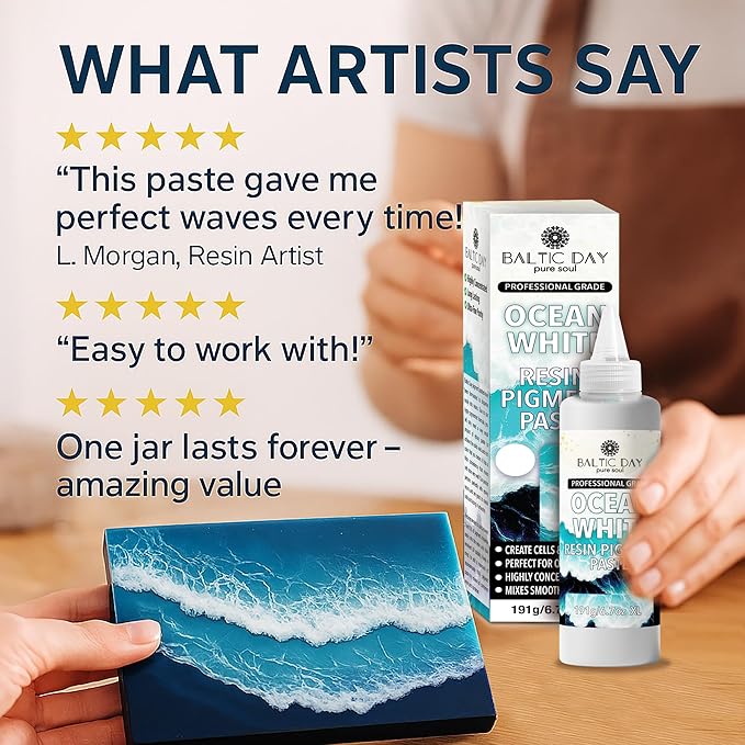 Ocean White Epoxy Resin Pigment Paste XL (191g/6.7oz) ā High Concentration Dye for Epoxy & UV Resin, Opaque White Pigment for Ocean Waves, Lacing, Cells, 3D Flower Coasters & Epoxy Art