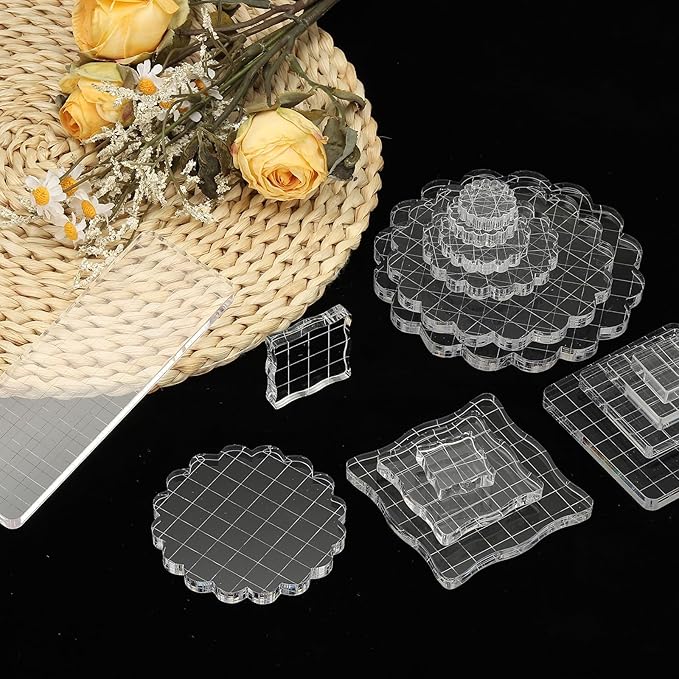 PATIKIL 1" Acrylic Stamp Block, 6Pcs Clear Stamping Block with Grid Lines Decorative Mounting Blocks Round for Scrapbooking DIY Crafts Card Making