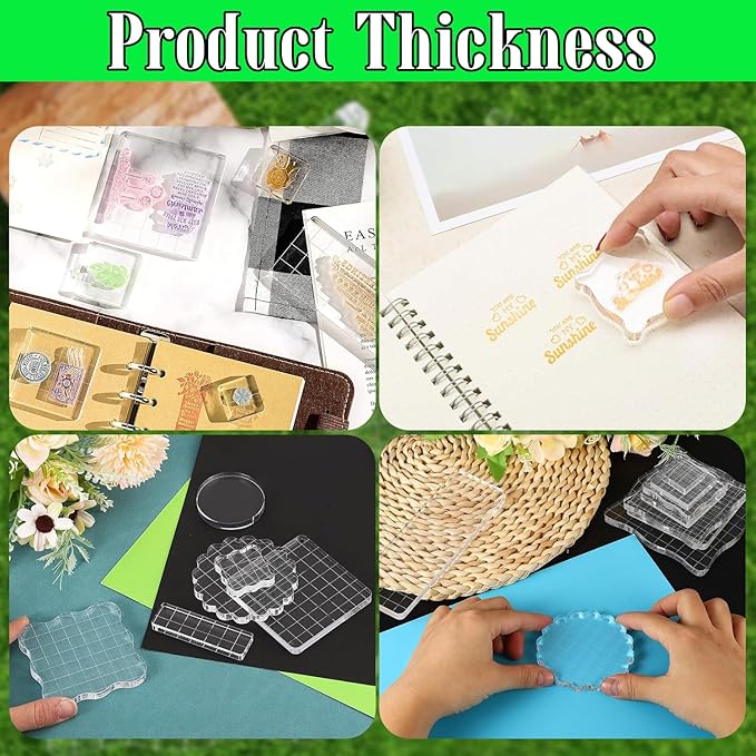 4Pcs Clear Acrylic Stamp Blocks Set, Acrylic Stamping Blocks Tools Clear Stamps with Grid Lines for Photography Props Scrapbooking Crafts Card Making