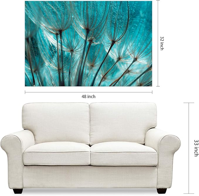 Empire Art Direct Frameless Free Floating Tempered Glass Panel Graphic Wall Art Ready to Hang, 32" x 48", Turquoise Dandelion