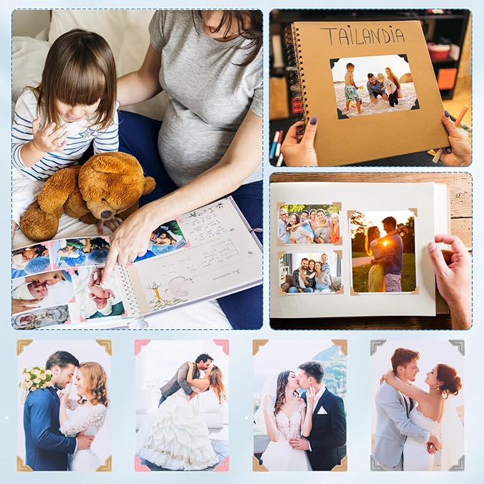 GOONAVI 15 Sheets 360 PCS Multicolor Acid-Free Photo Corners Notebook, Self-Adhesive Photo Corners for DIY Photo Album Journal, Photo Corner Stickers for Trip Journal Memory Book