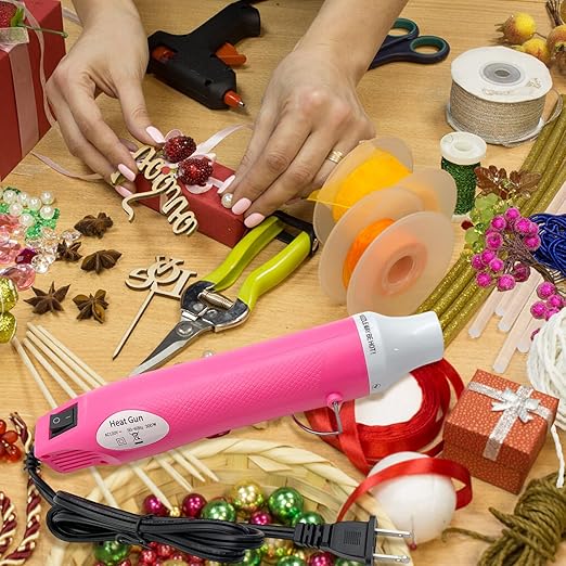 Mini Heat Gun, Portable Hot Air Gun Tool for DIY Crafts Heat Shrink Gun for Epoxy Resin, Embossing, Shrinking Wrapping Drying Paint Removing Stickers (Pink)