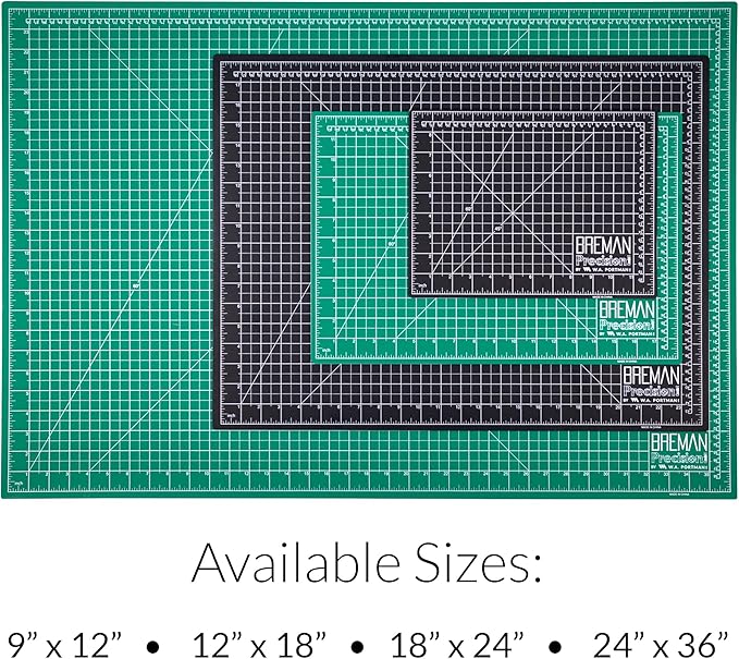 Breman Precision 24x36 Inch Self Healing Cutting Mat - 2-Sided 5-Ply PVC Green/Black Cutting Mats for Crafts, Sewing, Quilting and DIY Projects - Durable and Non-Slip Design with Precise Grid Lines