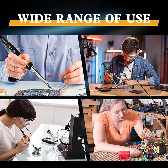 Soldering Iron Kit,80W LED Display Adjustable Temperature Soldering Iron Kit with Automatic Sleep Mode, Includes 5 Tips, Solder Wire, Stand, Flux - Professional Blue Welding Tool for Repair and DIY