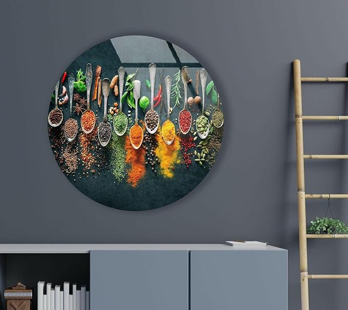 My Photostation.com 39,4''(100cm) Diameter Colorful Herbs Round Glass Wall Art Tempered Glass Printing Wall Decor Large Wall Art Wall Hangings