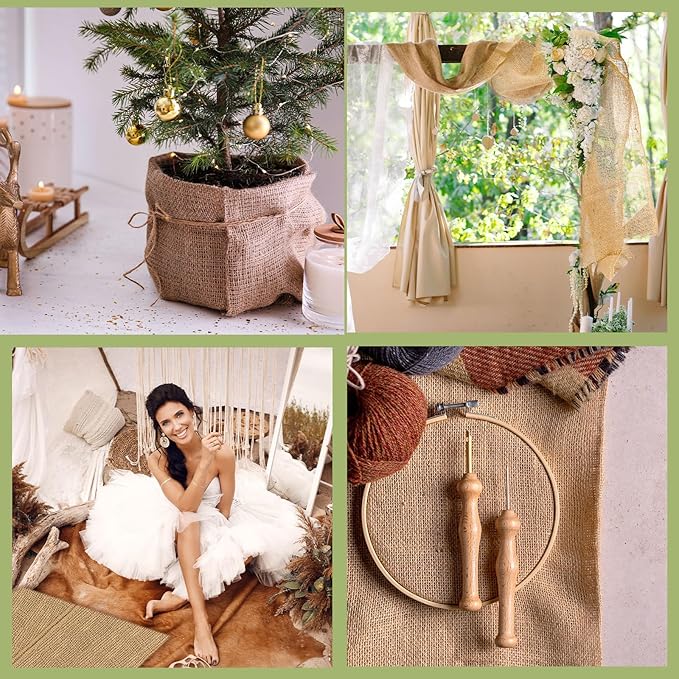 Buryeah Burlap Fabrics Roll Natural Jute Burlap Tree Wraps Protector Winter Frost Plant Blankets Cloth Weed Barrier Fabric Garden Plants for Winter Outdoor Trees Shrubs Party(80 Inch X 100 ft)