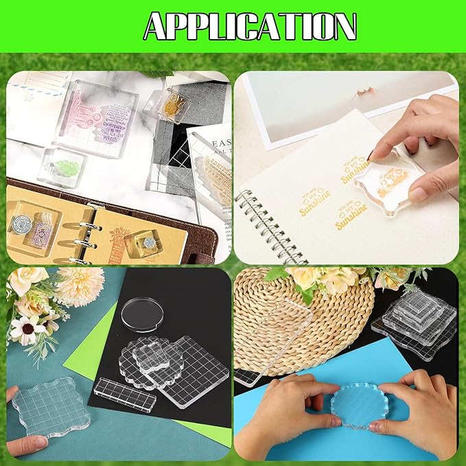 2Pcs Clear Stamp Blocks Set, 3 x 3 Inch Wave-Like Acrylic Blocks for Stamping With Grid Lines - Scrapbooking Crafts Tools