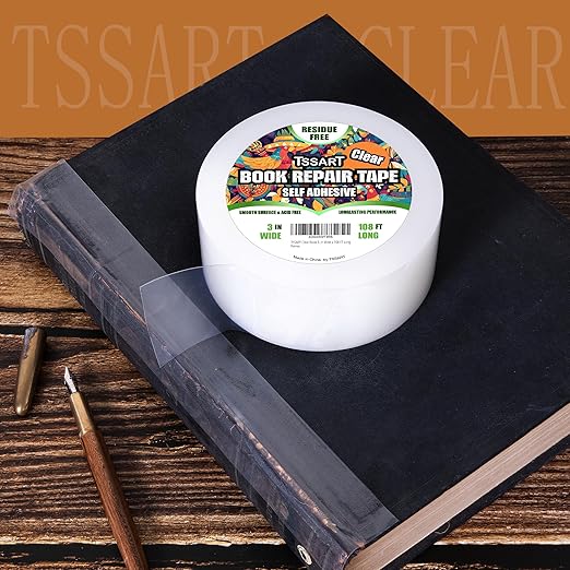 Clear Book Repair Tape - Self Adhesive Stretchable Tape, Essential Repair Tape for Reinforcing, Protecting, and Mending Books - 3 Inch Wide x 108 FT Long