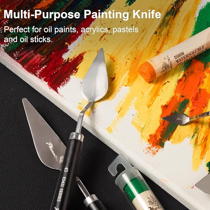 PHOENIX High Flexible Palette Knife Set, 5 Pieces Stainless Steel Painting Knives (31,43,44,46,51) Art Knife with Wood Handle, Paint Spatula for Oil Acrylic Paint - Painting Tools for Artists