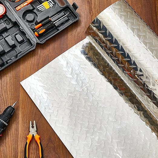 Diamond Plate Sheet Metal Heavy Duty Tread Aluminum Sheet Diamond Tread Plate for Wall Covering, Cargo Trailer, RV and More(12 x 120 Inch,Silver)