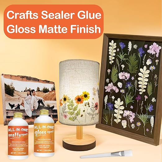 Crafts Sealer Gloss Matte Finish, 200ml+200ml All in One Craft Glue, Varnish, and Finish, All Purpose Art Glue Kit for Wood, Paper, Acrylic Paints, Ceramics, Fabrics, Clay