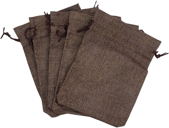 Palmhomee Pack of 25 Burlap Gift Bags with Drawstring Linen Jewelry Pouches Wedding Hessian Jute Bags for Birthday and Treat Pouches Party Wedding Favors Gift (5x7 Inch, Coffee)