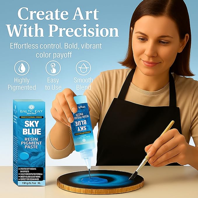BALTIC DAY Sky Blue Epoxy Resin Pigment Paste XL (191g/6.7oz) ā Opaque Epoxy Dye & High Concentration Coloring Paste, Mica Powder Alternative for Resin Art, Jewelry, Tumblers, River Tables & Crafts
