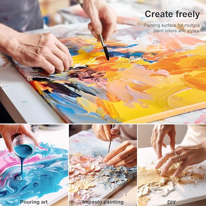 PHOENIX Stretched Canvas for Painting 12x12 Inch/7 Value Pack, 8 Oz Triple Primed 5/8 Inch Profile 100% Cotton White Blank Canvas, Square Framed Canvas for Oil Acrylic & Pouring Art