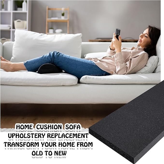 Amylove Polyurethane Foam 24" x 72" High Density Cushion Upholstery Foam Sheet for Seat Replacement DIY Projects Chairs Headboards Sofas Home(3" x 24" x 72",Black)