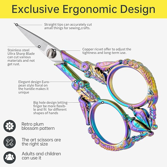 Small Embroidery Scissors with Cover -Cute and Comfortable handles with Sturdy and Sharp Tips for Precise Cutting, Perfect Size for Keeping in Your Sewing and Craft Supplies Kit