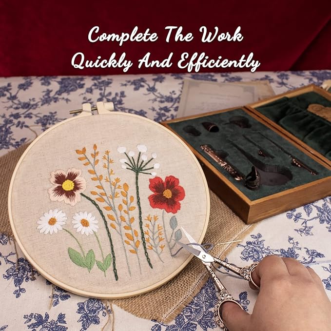 Vintage Embroidery Scissors Kit, Victorian Needlework Gift Set with Antique Shear, Thread Cutter, Thimbles, Needles, Awl, Bodkin, Winding Board for Sewing, Knitting, Cross Stitch, Quilting