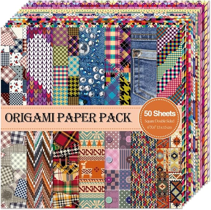 Square Origami Paper 6x6 Double Sided 50 Sheets 50 Colors 70GSM Origami Kit Japanese Chiyo Easy Fold Arts Crafts DIY Handwork Beginner Cloth
