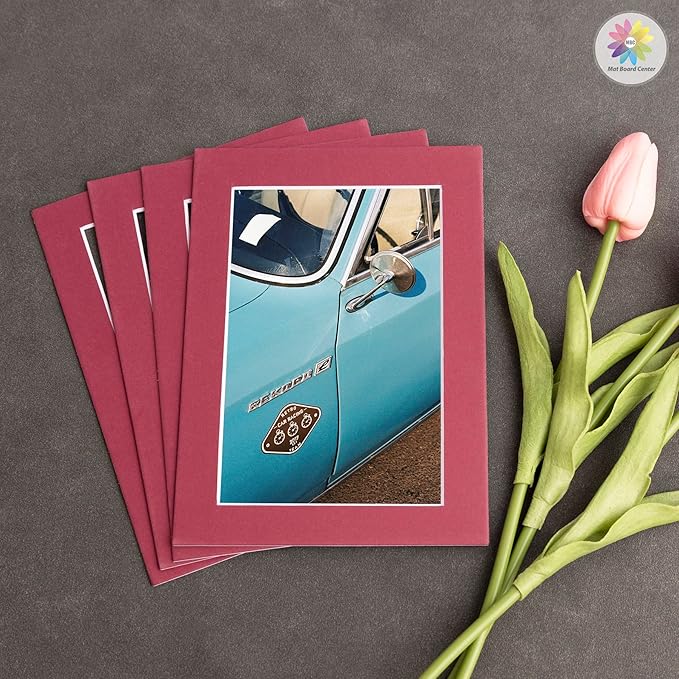 Mat Board Center, Pack of 10, 5x7 for 4x6 China Red Color Mats - Bevel Cut, Acid Free, 4-ply Thickness, White Core - for Pictures, Photos, Framing
