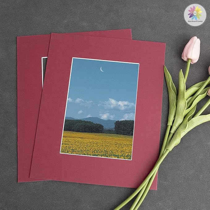 Mat Board Center, Pack of 10, 8x10 for 5x7 China Red Color Mats - Bevel Cut, Acid Free, 4-ply Thickness, White Core - for Pictures, Photos, Framing
