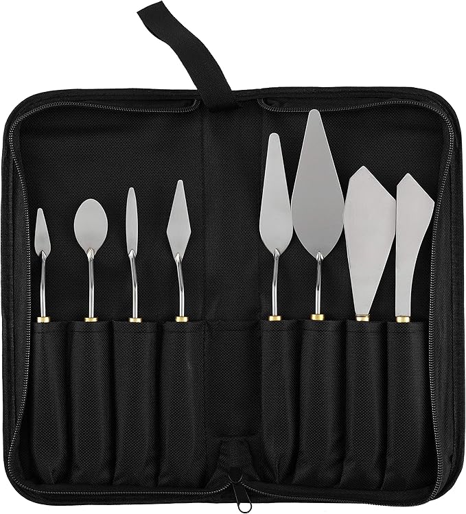 Creative Mark Stainless Steel Palette Knife Painting Tools - Paint Palette with Wooden Handle - Variety of Shapes and Sizes - Set of 8 w/Case, Set